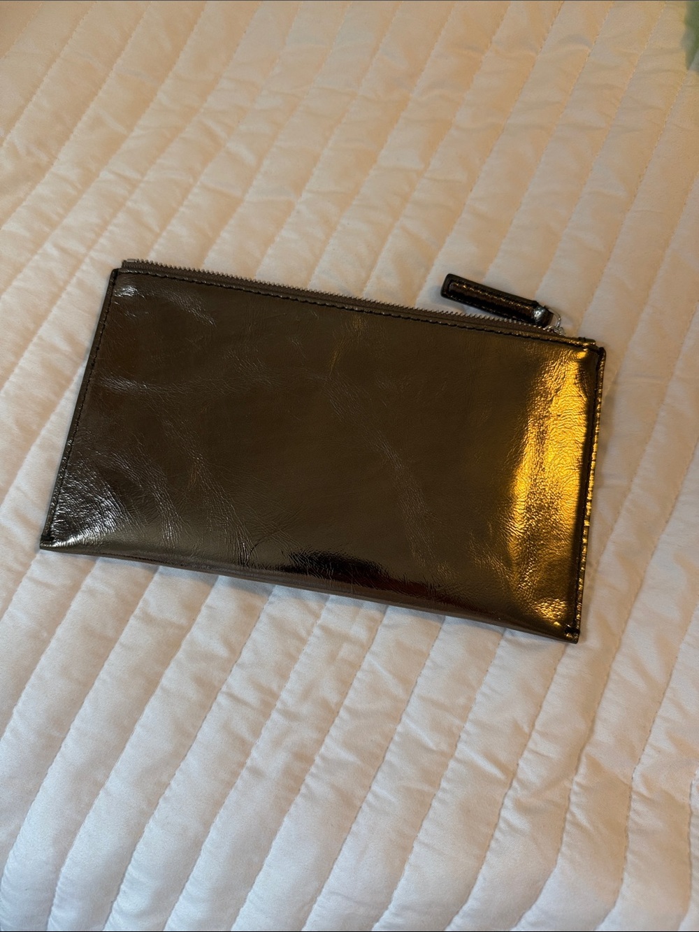 NWT Madewell Metallic Gunmetal Leather Zip Pouch Clutch Large